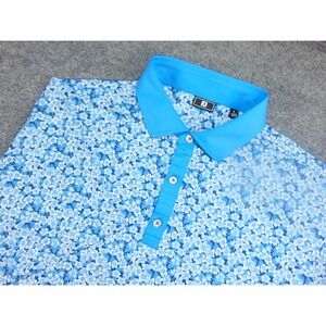 FootJoy Polo Shirt Mens Large Blue Floral Performance Golf Short Sleeve Top FJ